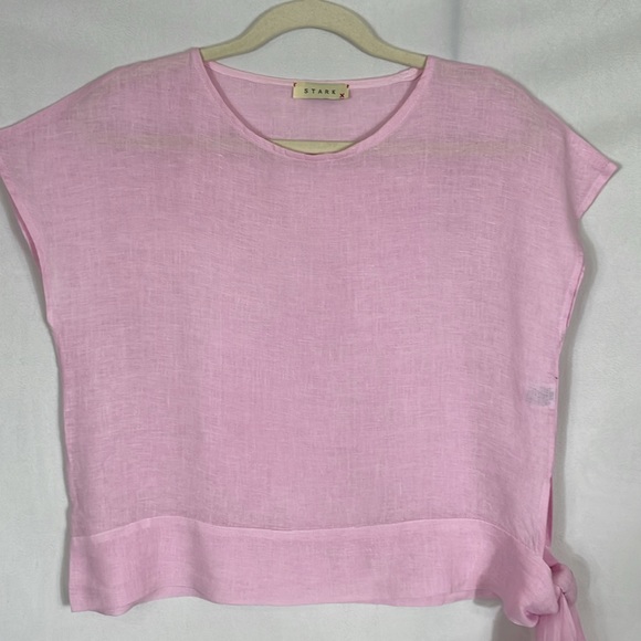 STARK X Top Blouse Size XS Short Sleeve Pink 100% Linen EUC - Picture 3 of 8